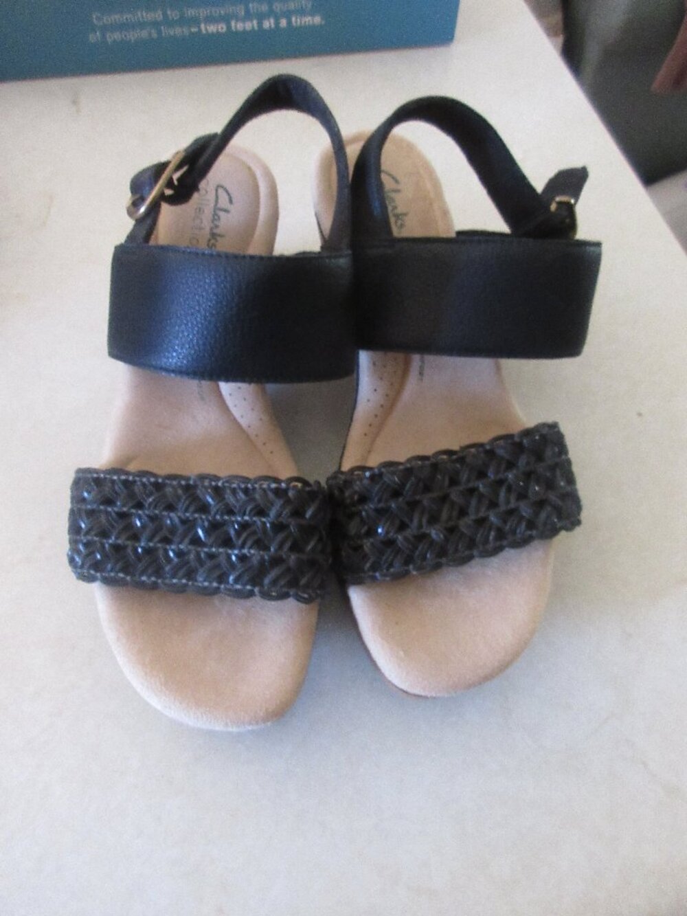 Clarks Collection Wedge Sandal Black - Wide slingback open toe 9 w